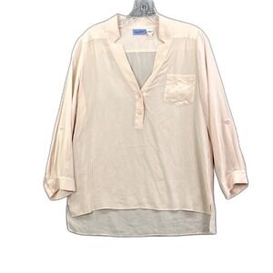 Acrobat Blouse Top Womens Small Silk Roll Tab Sleeves Minimalist Office Preppy